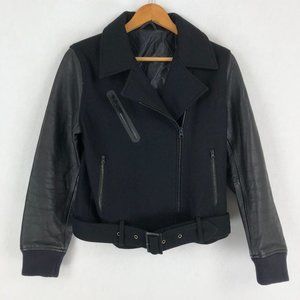 Nike NSW Women's Size Medium Black Wool Leather Zip Front Moto Jacket